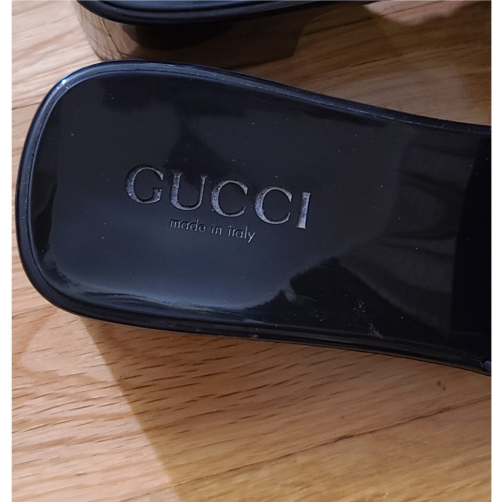 GUCCI Plastique Logo Rubber Heeled Mule Sandals Black Resortwear Minimalist US 8 - Picture 7 of 16